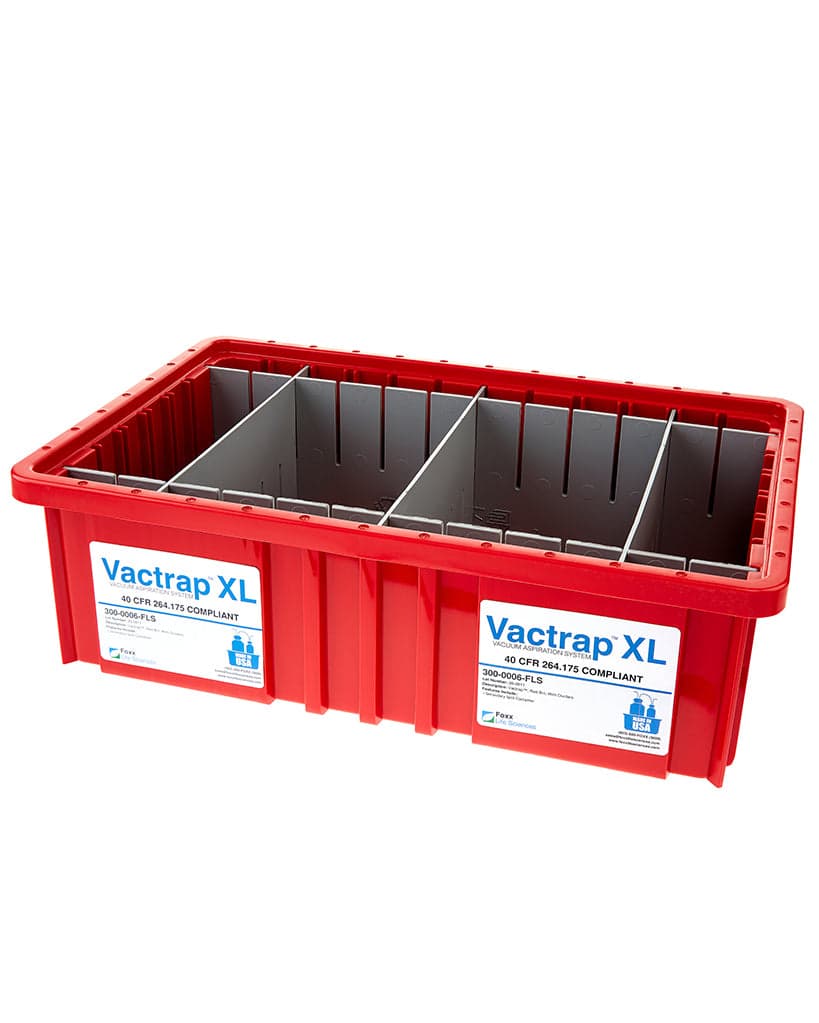 Vactrap XLSecondary Container Spill Basin, Safety Tray with Dividers, for use with VactrapXLRed 15in x 9in x 5.5in Vacuum Trap System or for General Lab Safety, Waste Storage, and Spill Containment, 1/EA