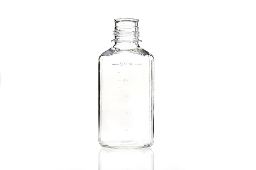 EZBio® 500 mL PETG Media Bottles, Non-Sterile, Square Storage Bottles with 38-430 mm Neck, Without Caps, 20/CS