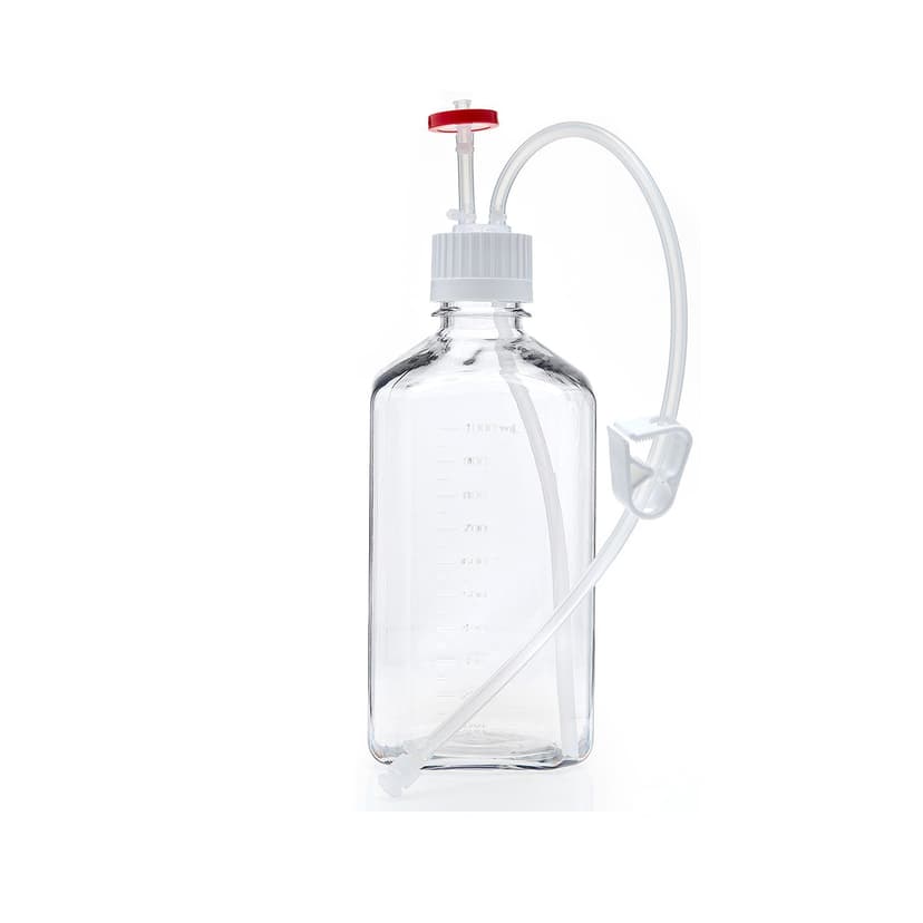EZBio® Single Use Media Bottle Assembly, 1,000 mL (1 L) Sterilized Polycarbonate (PC) Bottles for Aseptic Sampling and Sterile Storage, 38-430 mm VersaCap with Vent and Dip Tube, 10/CS