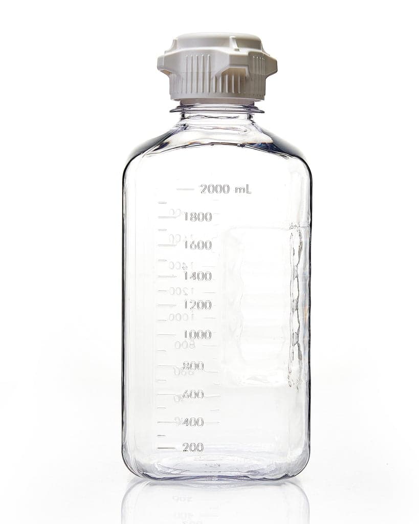 EZBio® 2 L (2,000 mL) PETG Media Bottles, Sterile, Square Storage Bottles with 53 mm (53B) White Closed VersaCap Closures, 6/PK