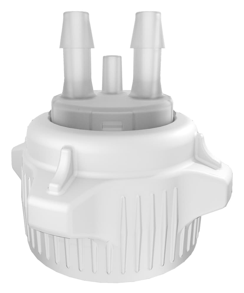 VersaCap 53 mm (53B) Bottle and Flask Caps, Open Cap with Tangle Free Hose Barb Adapter, Two 5/16 Inch Barbs for 5/16 Inch ID Tubing, 1/EA