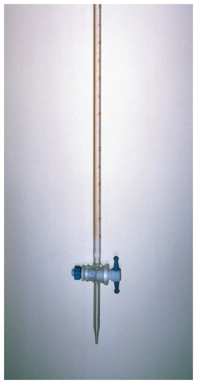 PYREX 50mL Dispensing Burets, Colored Scale, with Straight Bore Product Standard PTFEStopcock