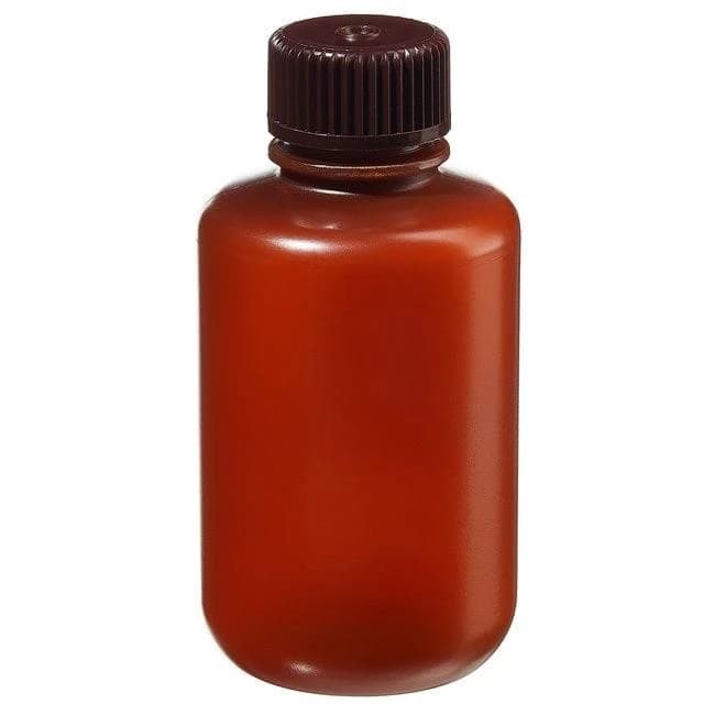 Packaging Bottle, Narrow Mouth, Boston Round - HDPE, Translucent Amber 4 oz / 125 mL (24-415)