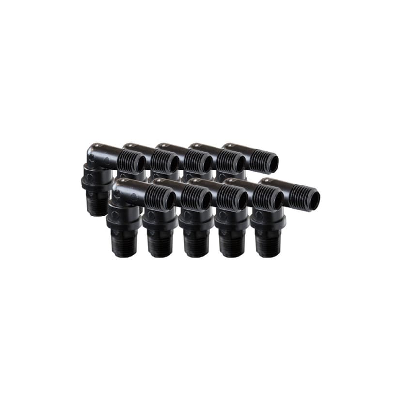EZwaste® HPLC Solvent Waste System, Replacement Fittings, Carbon Filter Port Fittings, Black 90 Degree Elbow Threaded Union Fitting, 1/4 Inch MNPT Thread, 10/PK