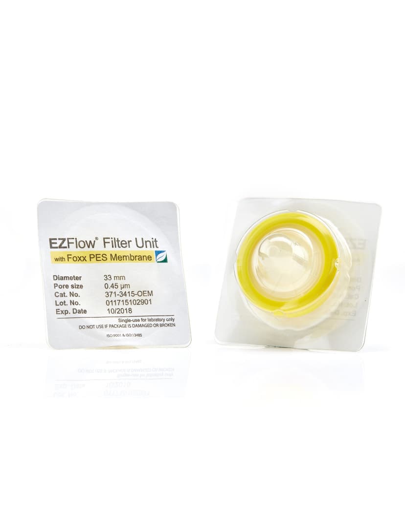 EZFlow® Sterile Polyethersulfone (PES) Syringe Filters, 0.45 µm Membrane for Clarification or Prefiltration, 33 mm, 100/PK