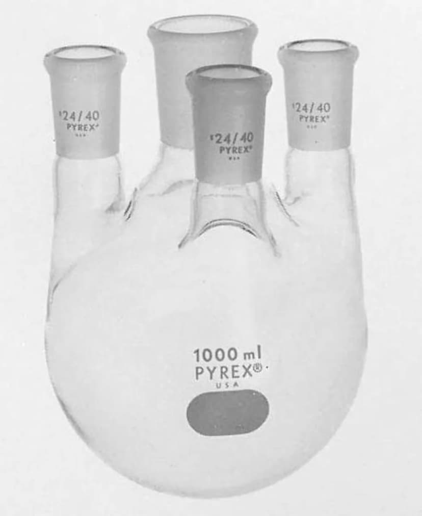 PYREX 2L Four Neck Distilling Flask with 45/50 Center and 24/40 Side Vertical Neck Standard Taper Joints