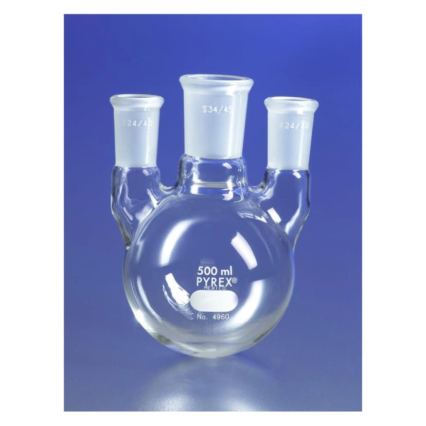 PYREX 250mL Three Neck Distilling Flask with Vertical Neck 24/40 Standard Taper Joints