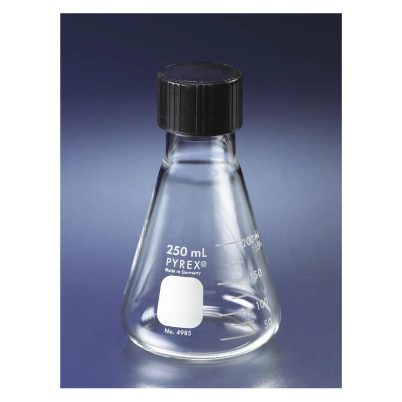 PYREX 50mL Narrow Mouth Erlenmeyer Flask with Phenolic Screw Cap