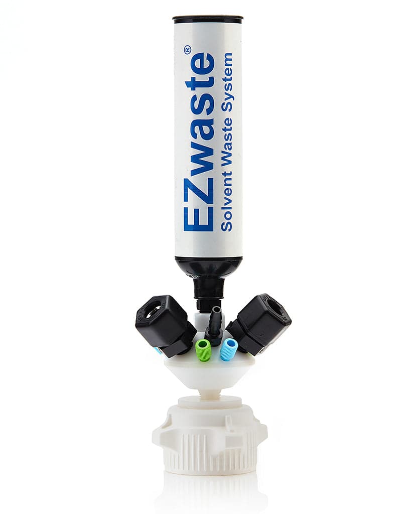 EZWaste® HPLC VersaCap® 53 mm (53B) Solvent Waste System, Cap-Only W/ Exhaust Filter, Six (6x) Ports for OD Tubing 3.2 mm (1/8") or 1.6 mm (1/16"), 1/EA