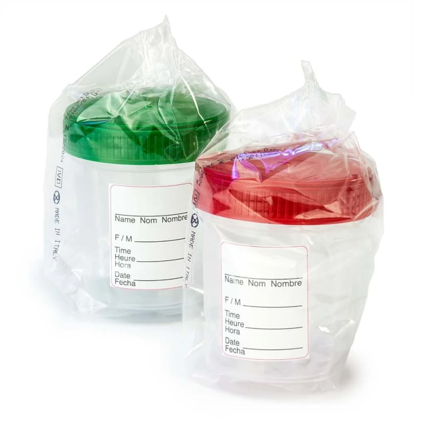 Specimen Container, 4oz, with Full Turn Green Attached Screwcap, ID Label, PP, Graduated, Cleanroon ISO8 Aseptic Sterile, Individually Wrapped