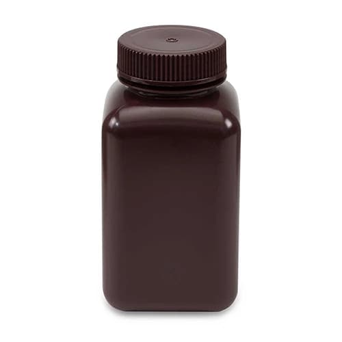 Bottle, Wide Mouth, Square, HDPE, Attached PP Screw Cap, 500mL, 12/Pack