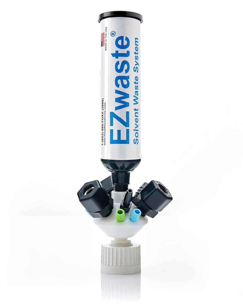 EZWaste® HPLC Universal Stackable 38-430 Solvent Waste System, Cap-Only W/ Exhaust Filter, Six (6x) Ports OD Tubing 3.2 mm (1/8") or 1.6 mm (1/16"), Three (3x) Hose Barb 3.2mm (1/8") or 9.5 mm(3/8"), Three (3x) OD Tubing 12.7 mm (1/2"), 1/EA