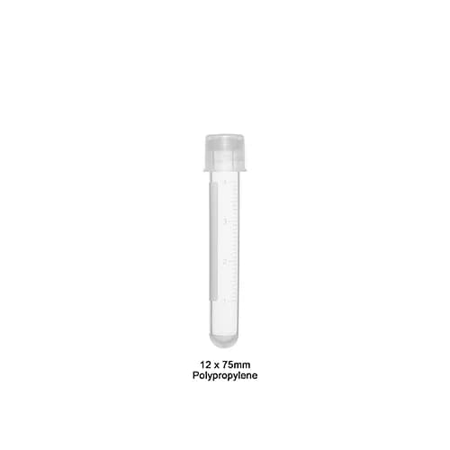 Culture Tubes,Tube 12 x 75mm PP w/cap 125/bag, 1000/CS