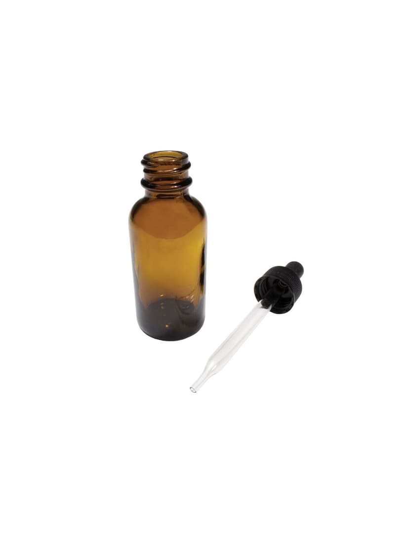 BOTTLES WITH DROPPER, BOSTON ROUND, AMBER, 0.5OZ
