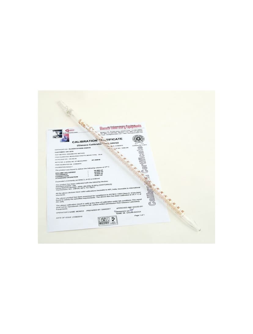 PIPETTES, MOHR, CLASS A, INDIVIDUALLY CERTIFIED, 5ML